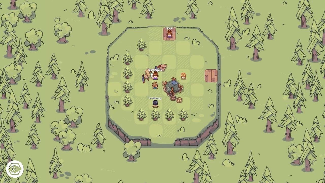 Gameplay screenshot showing the blocky, colorful sandbox world of Namstead where players build structures.