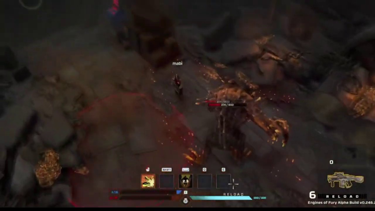 A gameplay clip from Engines of Fury, showcasing its fast-paced, top-down shooter action and visual style.