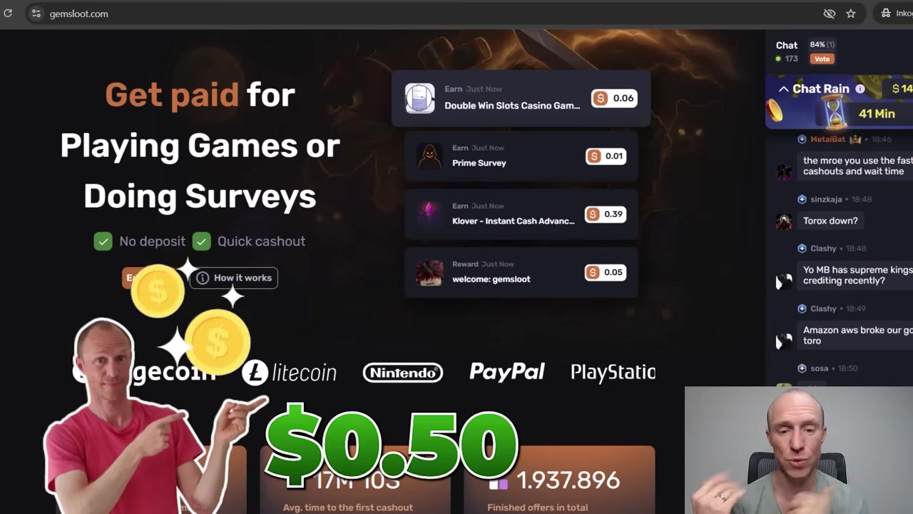 A screenshot of the GemLoot dashboard showing a selection of available mini-games and a wallet selection menu for payout.