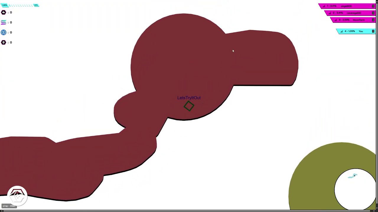 Gameplay screenshot of Bull Arena showing the snake-like movement and territory control mechanics.