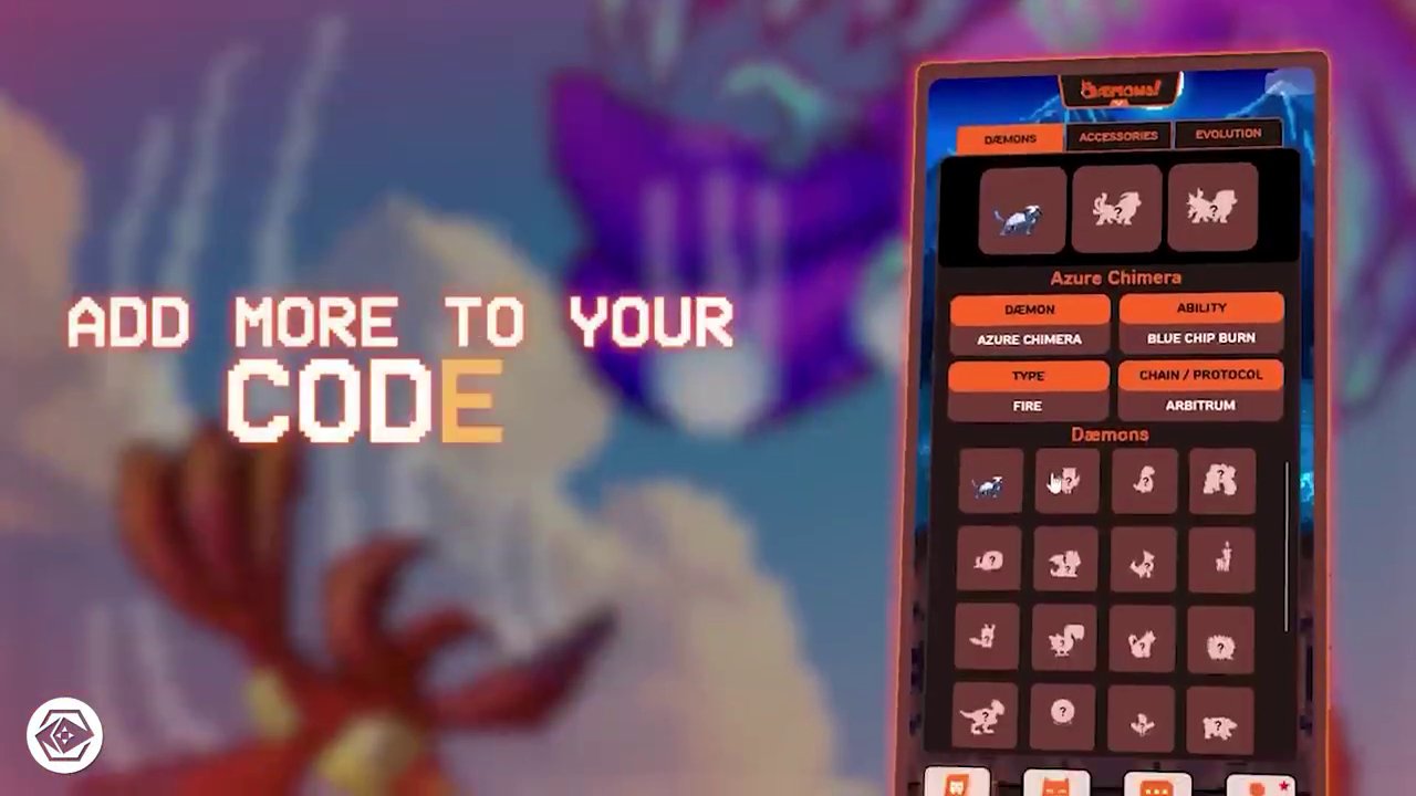 An example of a custom "Demon" creature, showcasing the unique digital pet design inspired by a player's blockchain history.