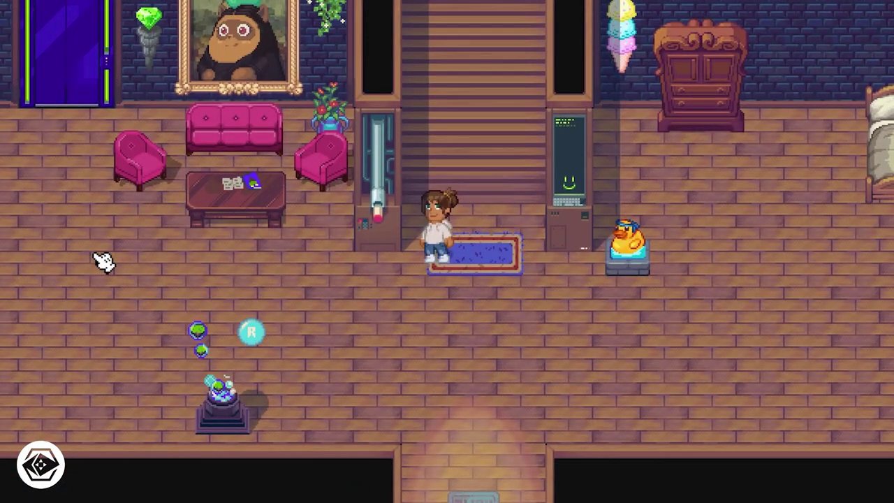 A player's custom avatar stands on a lush, undeveloped tropical island, the blank canvas for their personal paradise.