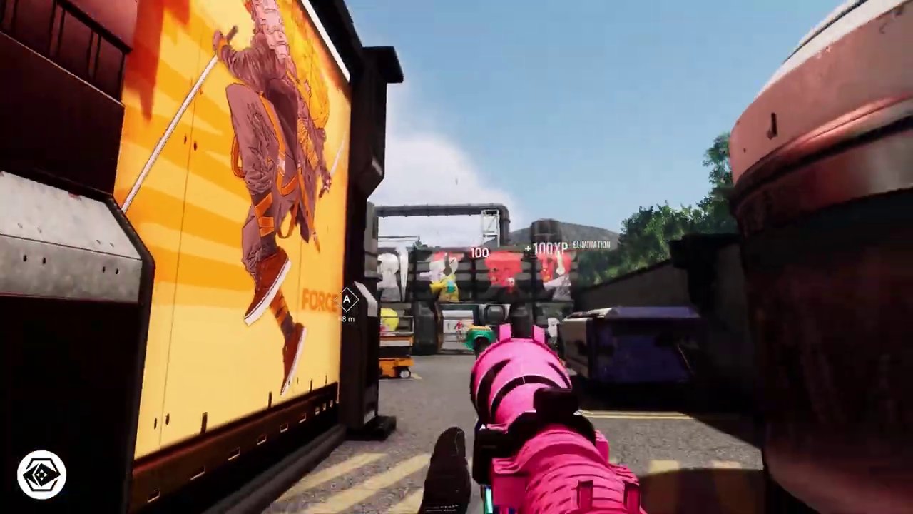 Alternates gameplay footage showing tactical team-based combat in a modern FPS environment.