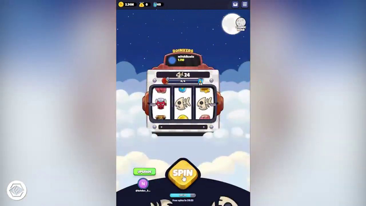 Gameplay screenshot of Boynkers, showing the slot machine interface and the game's quirky yellow mascot character.