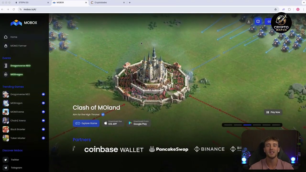 The Mobox platform dashboard displaying several different mini-game icons and user stats.