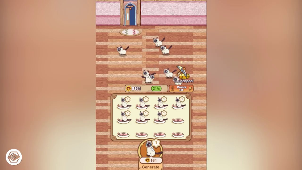 An overview of the Catasin game center interface, showing various mini-game icons and a player's cat colony.