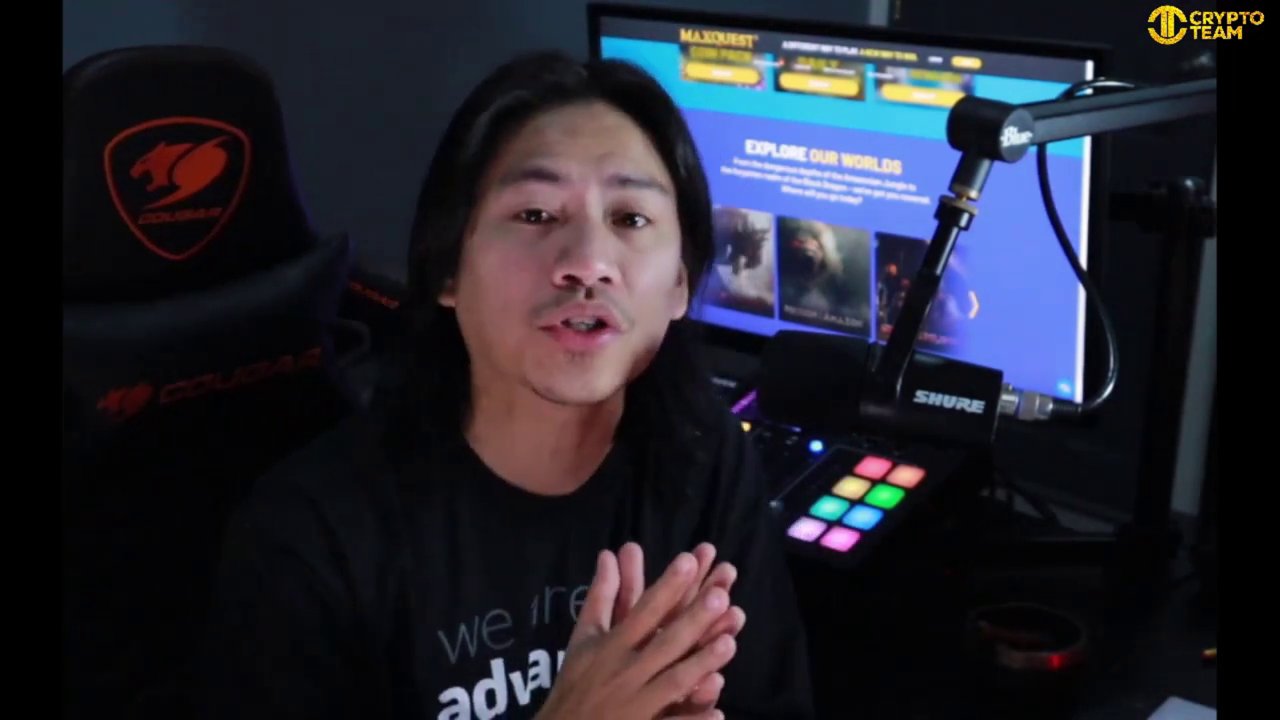 The title screen for Max Quest, highlighting its tagline as a PvP crypto action game.