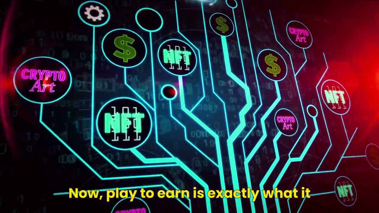 A conceptual graphic showing a controller with a crypto coin symbol, representing the fusion of gaming and earning.