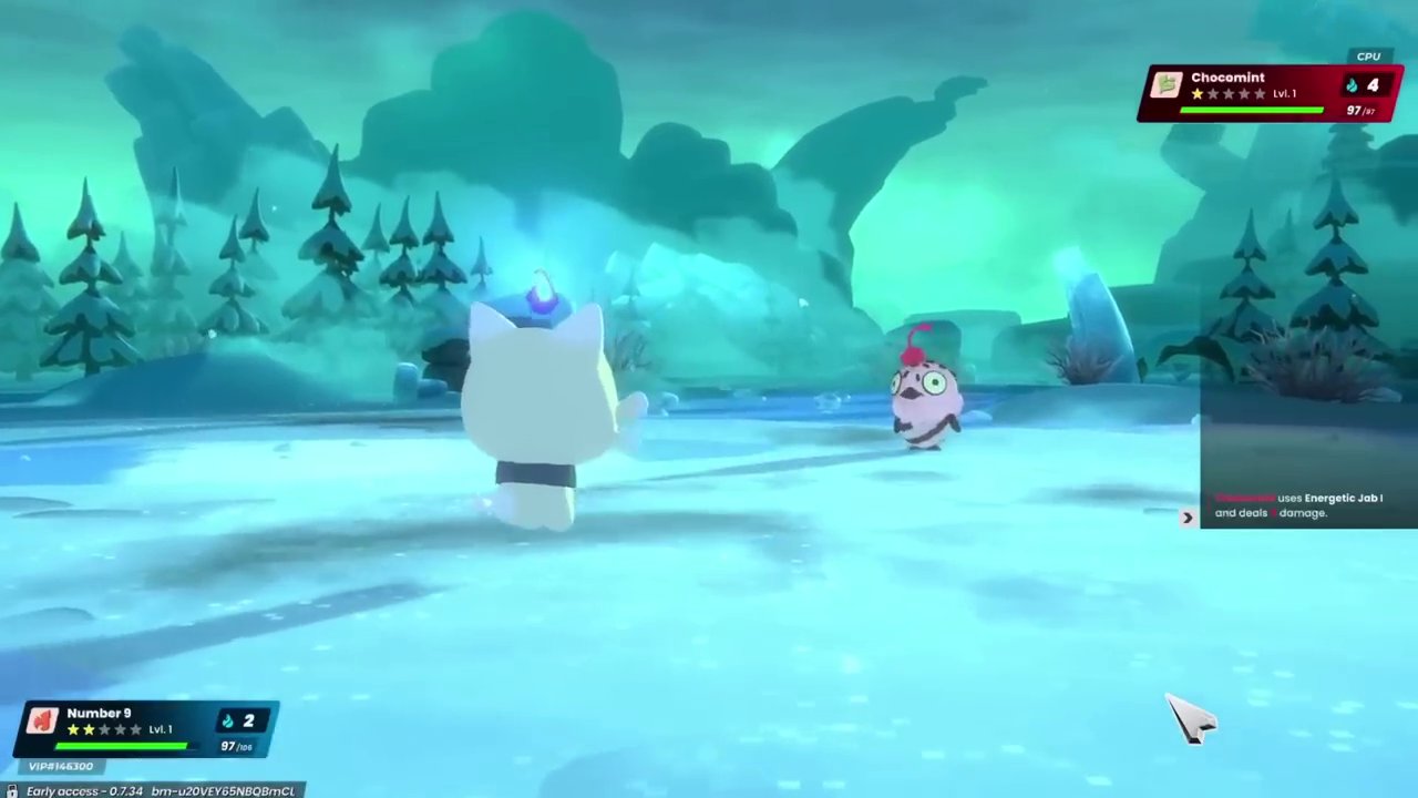 Gameplay screenshot from Seekers of Tocane showing a Seeker and their Nephti companion in a vibrant, procedurally generated landscape.