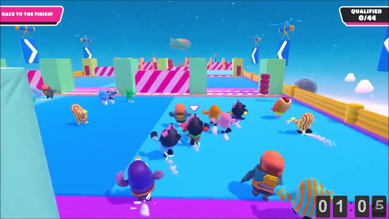 A side-by-side comparison showing the vibrant, blocky aesthetic of Blankos Block Party next to the familiar look of Fall Guys.