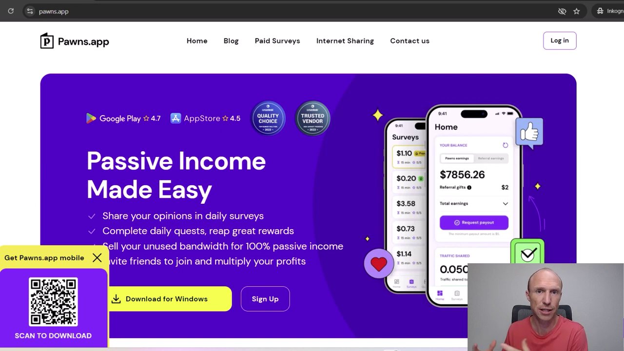 The Pawns app interface showing the gaming section and the "Play Time" rewards system.