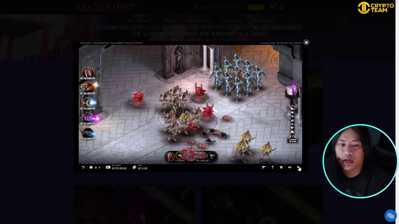 The in-game lobby screen showing the player's balance of QC coins after a few minutes of gameplay.