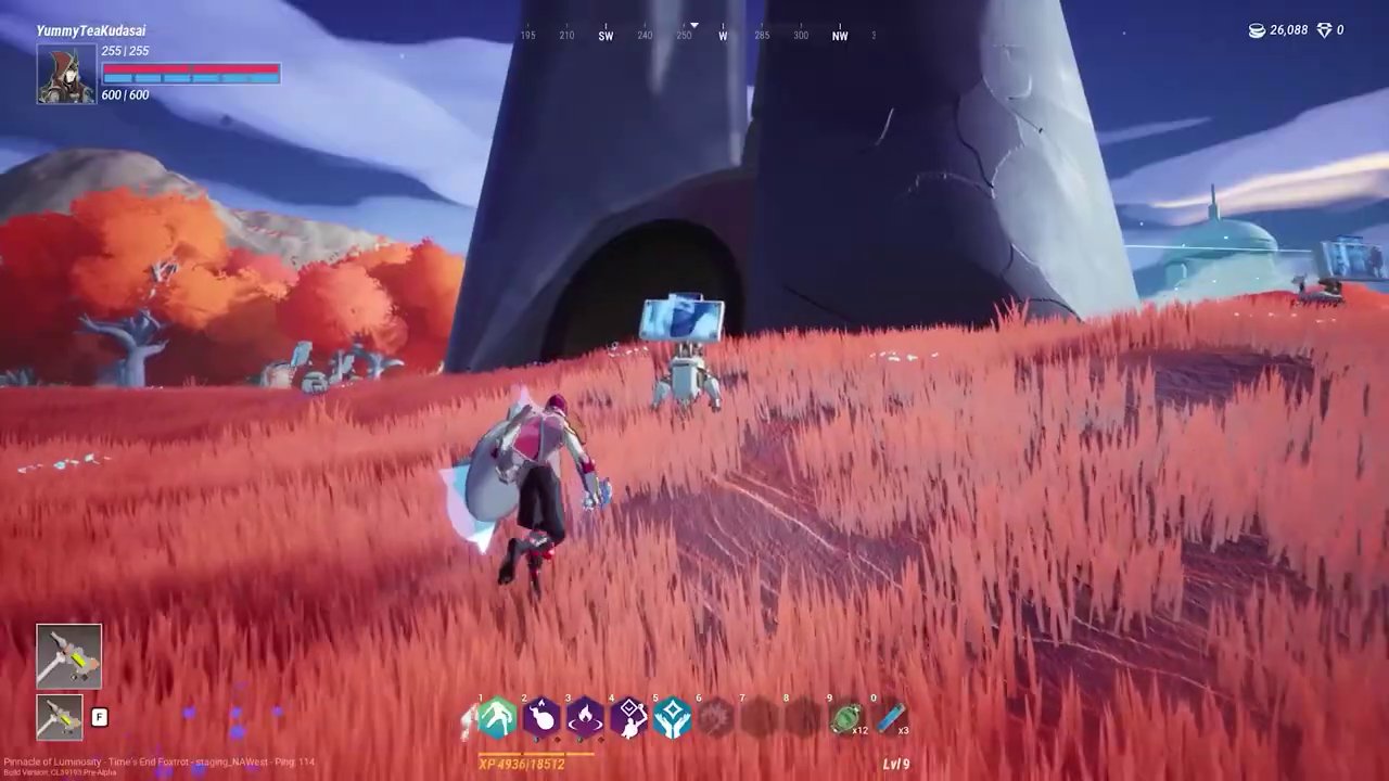 Gameplay footage from Big Time showing a character using a flashy ability against an enemy in a vibrant, time-bent dungeon.