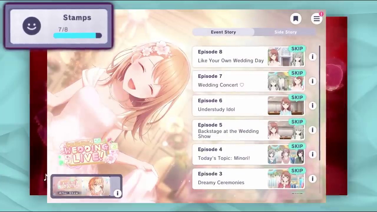 The Character Rank menu showing various mission categories like Episodes, Covers, and Customs for a specific character.