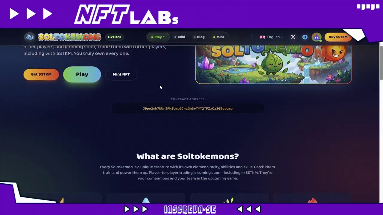 The Tokemons official website, showing the game's vibrant monster designs and play button.