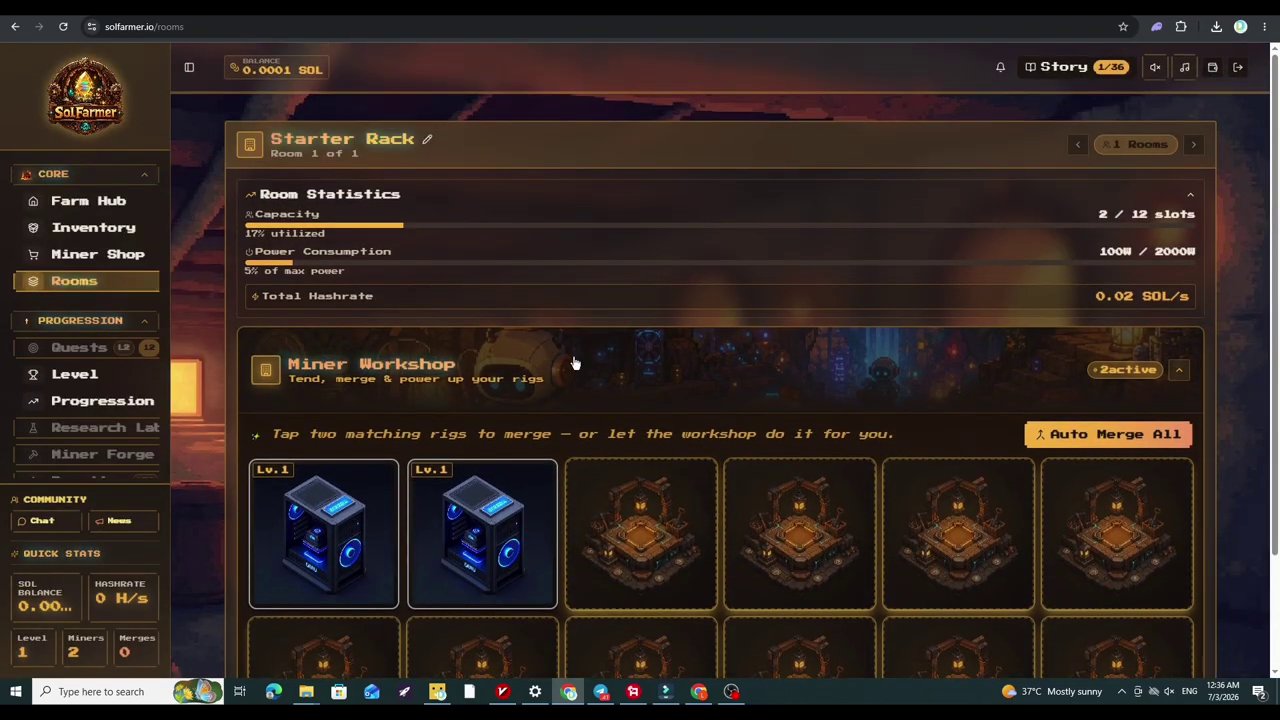 A comparison screen showing basic tools versus upgraded versions with efficiency stats.