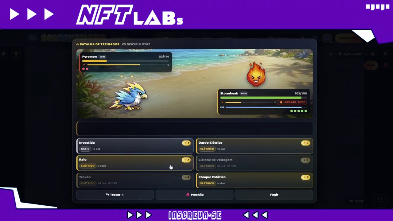 A battle scene showing the type advantage indicator and the monster's health bar.
